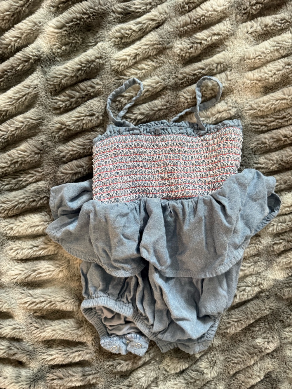 Smocked Ruffle Baby Romper in Light Blue